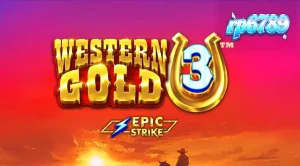 Tampilan antarmuka slot Western Gold 3 pada perangkat seluler dengan latar belakang kanyon.