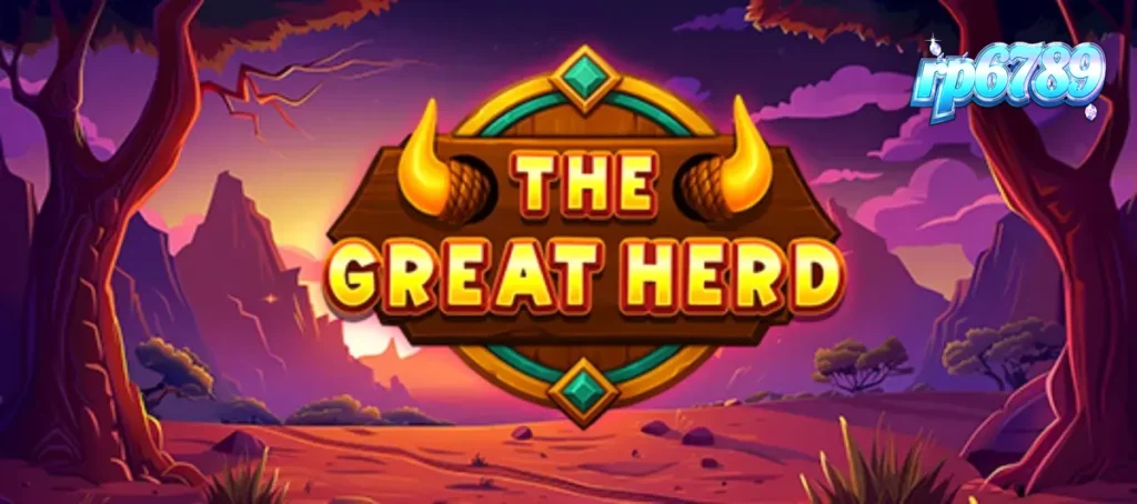 Tampilan layar permainan slot The Great Herd dengan latar belakang sabana Afrika yang megah.