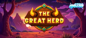 Tampilan layar permainan slot The Great Herd dengan latar belakang sabana Afrika yang megah.
